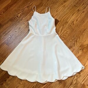 Lulus white dress with adjustable ties and scalloped hem
